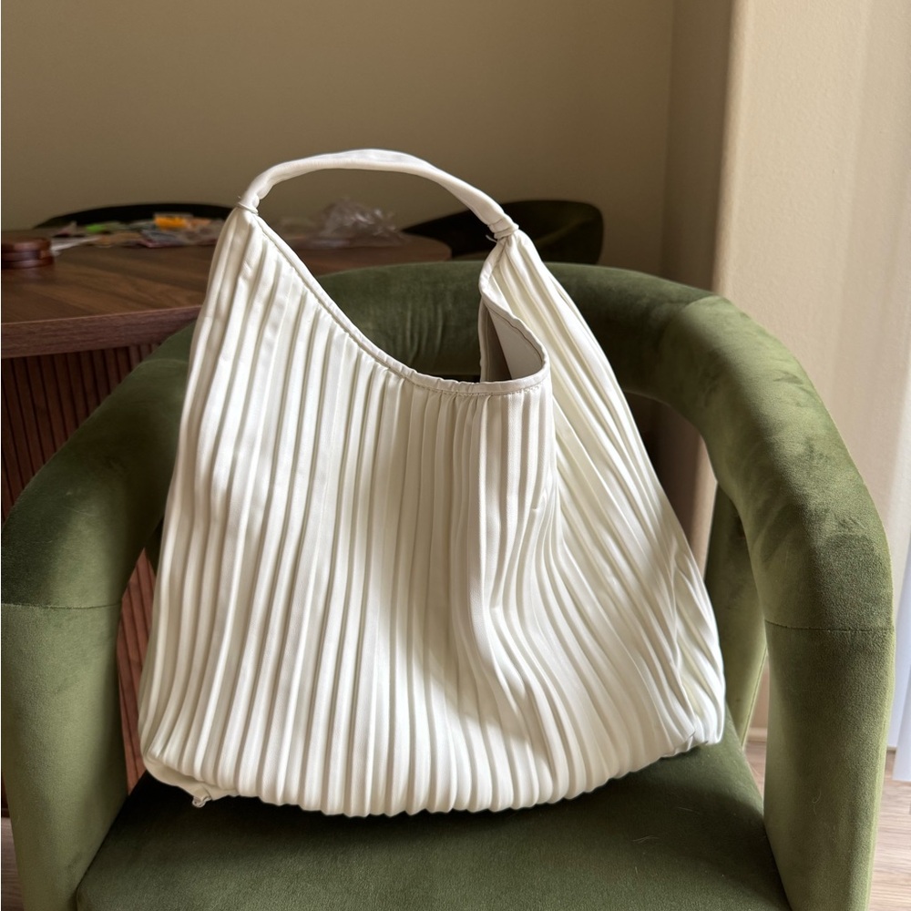 Mango White Pleated Women's Bag